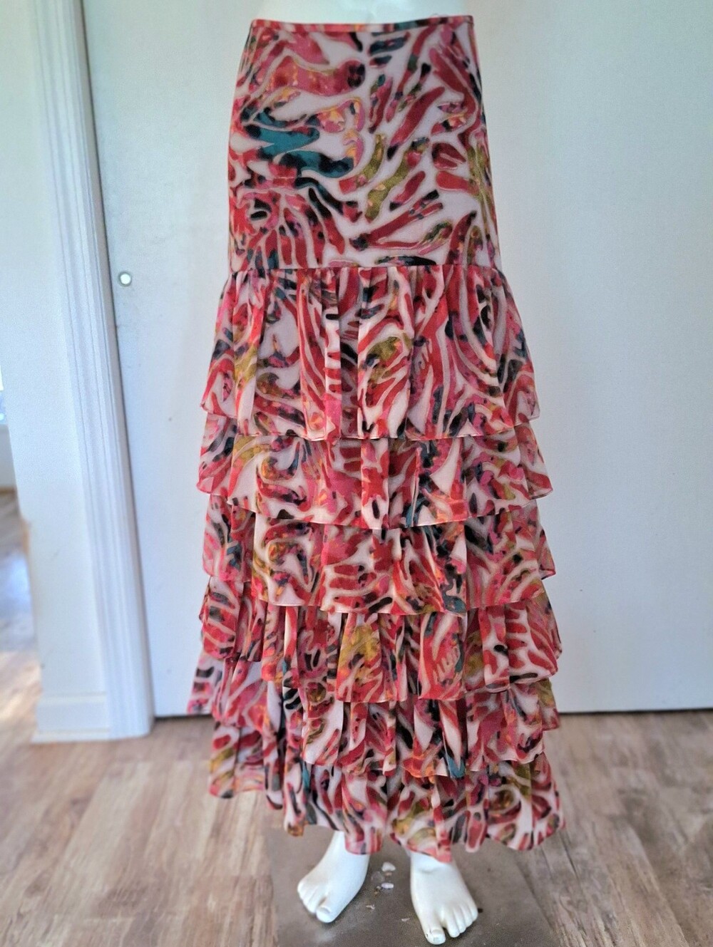 EUC Bright Multicolor Tiered Layered Ruffle Maxi Skirt